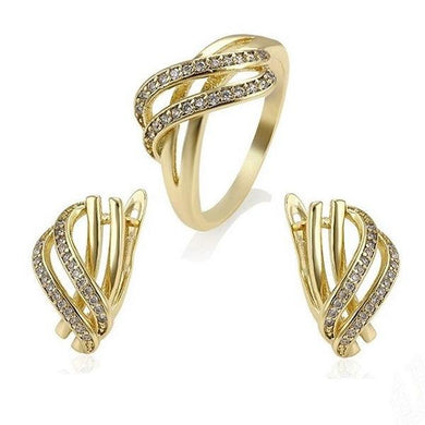 14 K Gold Plated ring and earrings set with white zirconium - BIJUNET