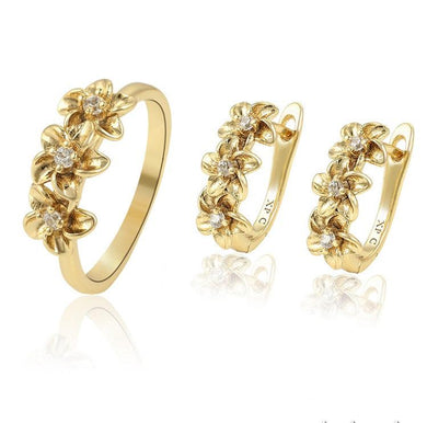 14 K Gold Plated ring and earrings set with white zirconium - BIJUNET