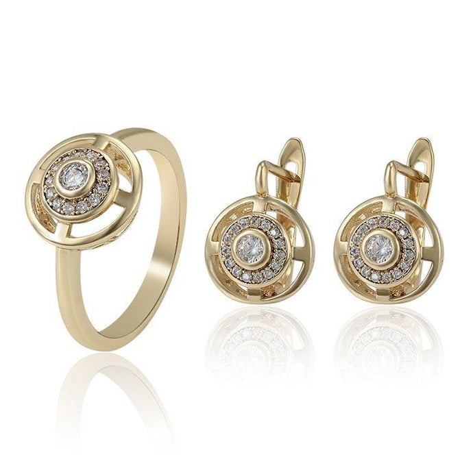 14 K Gold Plated ring and earrings set with white zirconium - BIJUNET