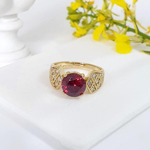 14 K Gold Plated ring with red zirconium - BIJUNET