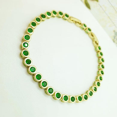 14 K Gold Plated tennis bracelet with green zirconium - BIJUNET