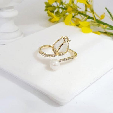 14 K Gold Plated Tulip ring with white zirconium - BIJUNET