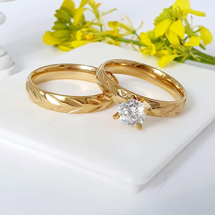 24 K Gold Plated double ring with white zirconium - BIJUNET