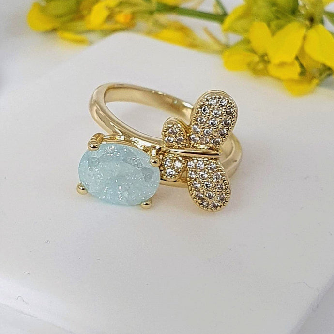 14 K Gold Plated butterfly ring with turquoise zirconium - BIJUNET