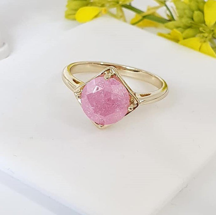 14 K Gold Plated ring with pink zirconium - BIJUNET