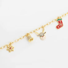 Cargar imagen en el visor de la galería, 14 K Gold Plated Christmas bracelet and earrings set with white zirconia
