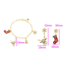 Cargar imagen en el visor de la galería, 14 K Gold Plated Christmas bracelet and earrings set with white zirconia
