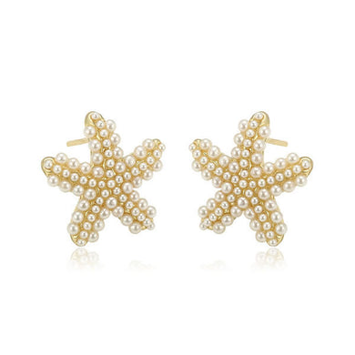 14 K Gold Plated starfish earrings with white pearly beads