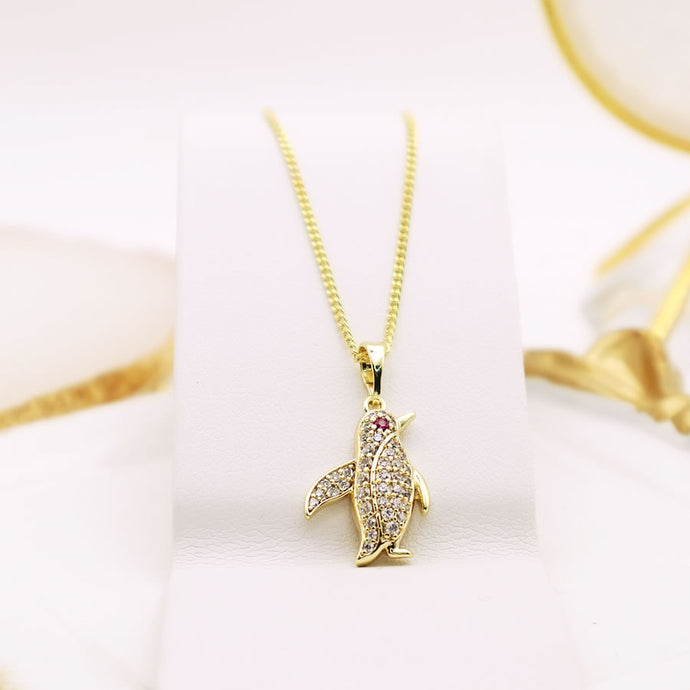 14 K Gold Plated penguin pendant with white zirconia